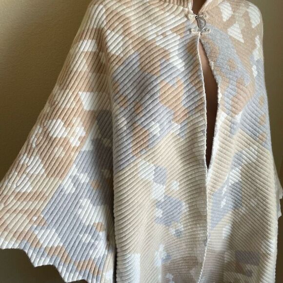 Peter Pilotto Geometric Ottoman Cape Shawl Wool Angora Hooded Women’s One Size - Picture 6 of 13